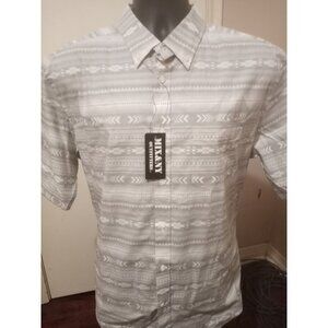 New Mix & NY Outfitters Stretch Short Sleeve Button Down Shirt Gray Mens Large L